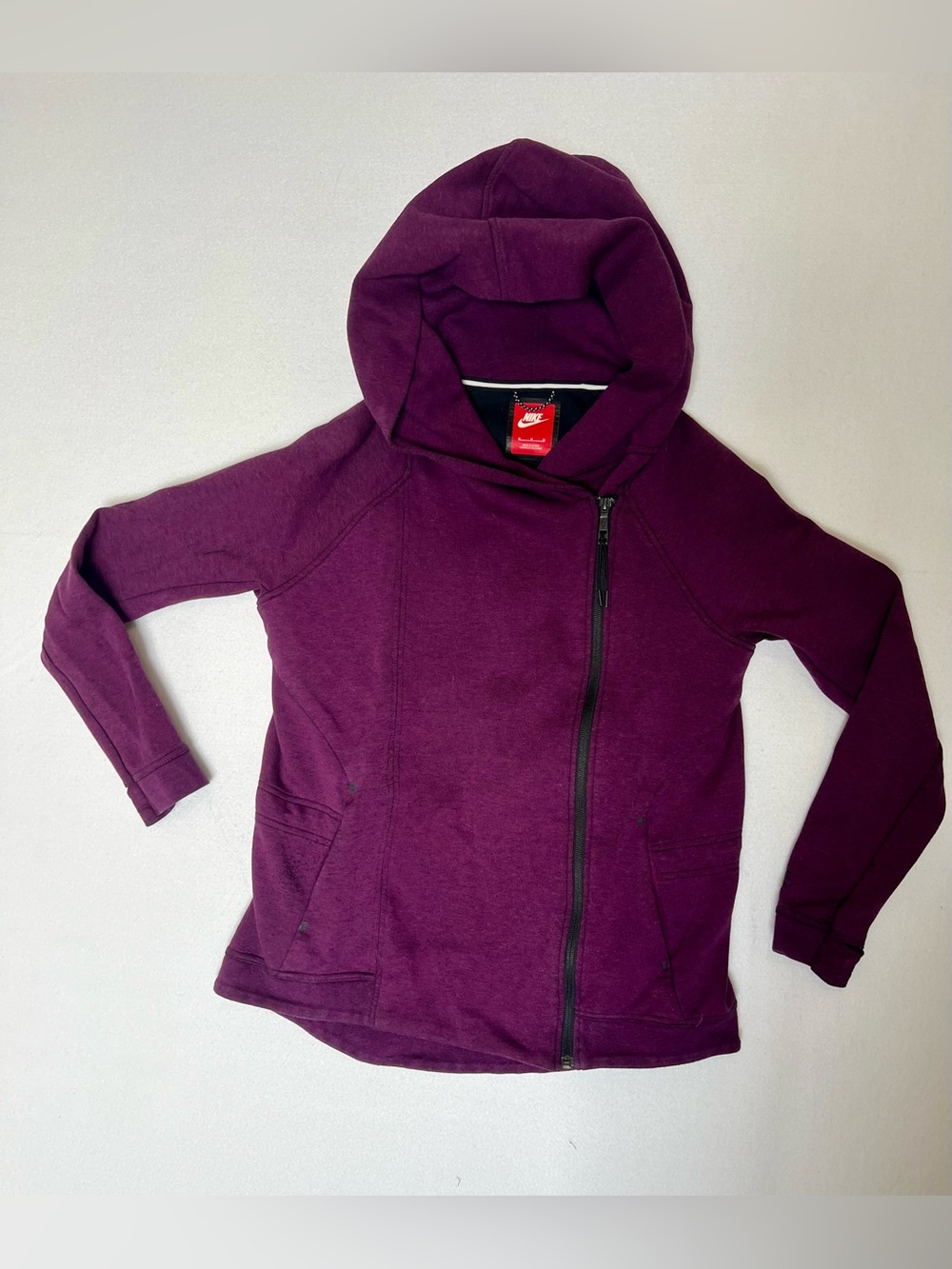 Nike Tech Fleece Cape Hoodie Women’s M Purple Asymmetrical Full Zip